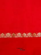 White Red Katan Silk Golden Leaf Motifs Saree
