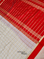 White Red Katan Silk Golden Checks Saree