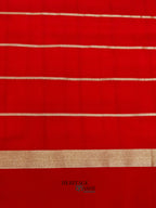White Red Katan Silk Golden Checks Saree
