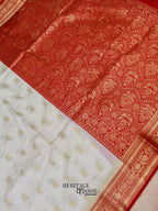 White Red Katan Silk Heavy Banarasi Zari Pallu Saree