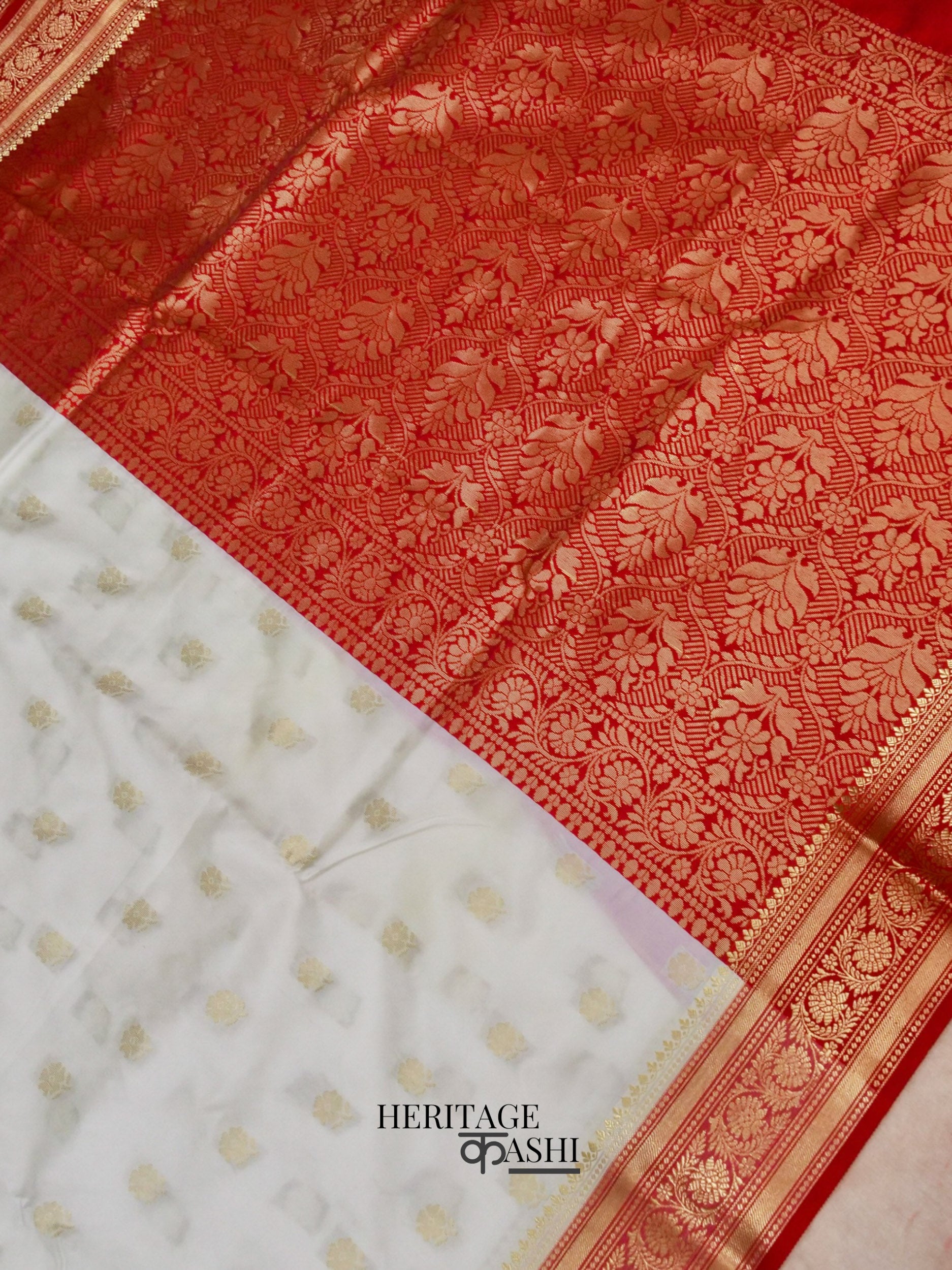 White Red Katan Silk Heavy Banarasi Zari Pallu Saree