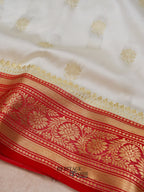 White Red Katan Silk Heavy Banarasi Zari Pallu Saree