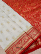 White Red Katan Silk Heavy Banarasi Zari Pallu Saree