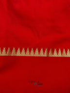 White Red Katan Silk Temple Border Geometric Pallu Saree