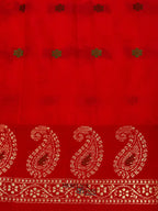 White Red Katan Silk Multicolor Paisley Banarasi Pallu Saree