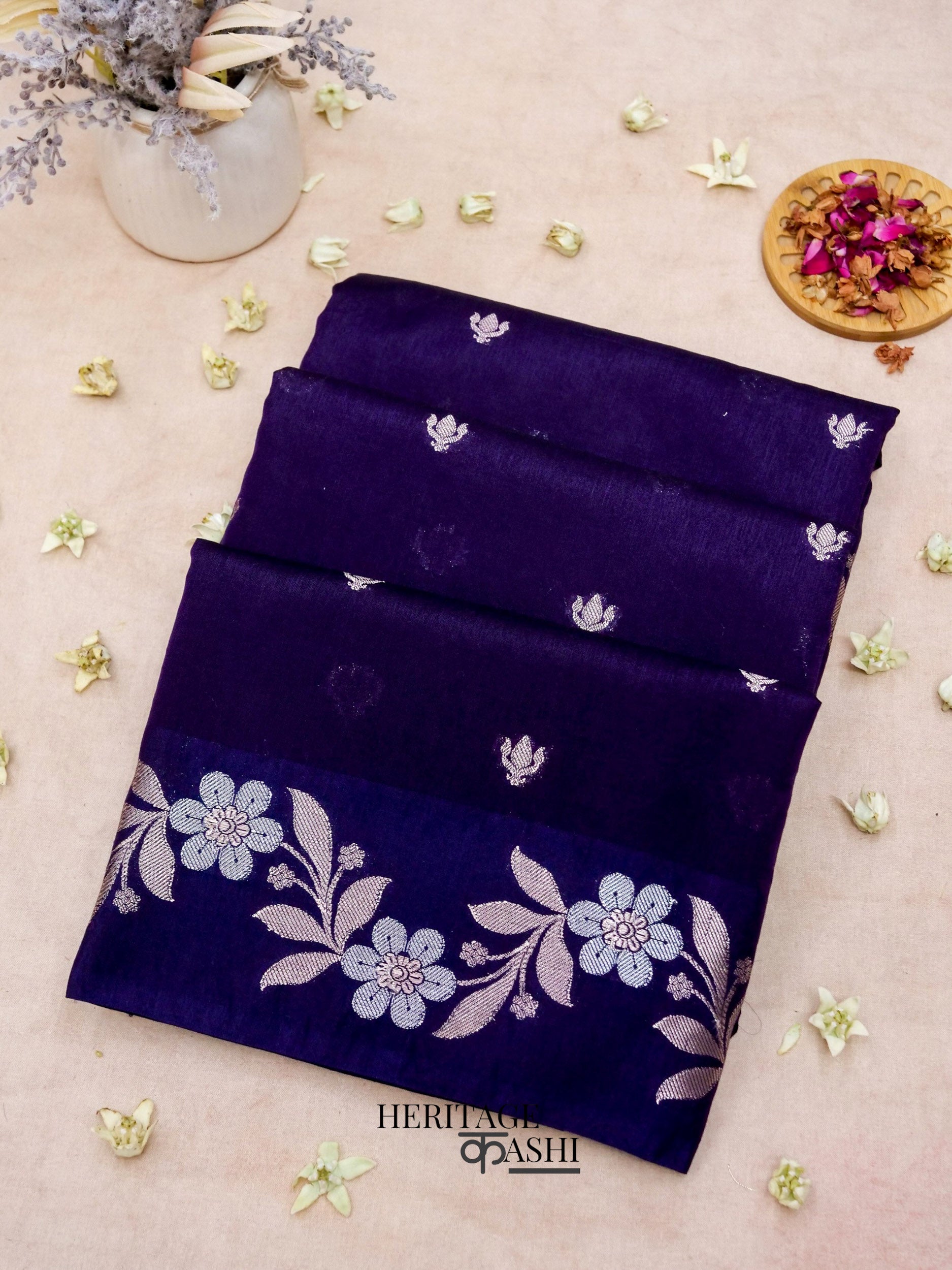 Purple Mango Silk Banarasi Jaal Border Saree