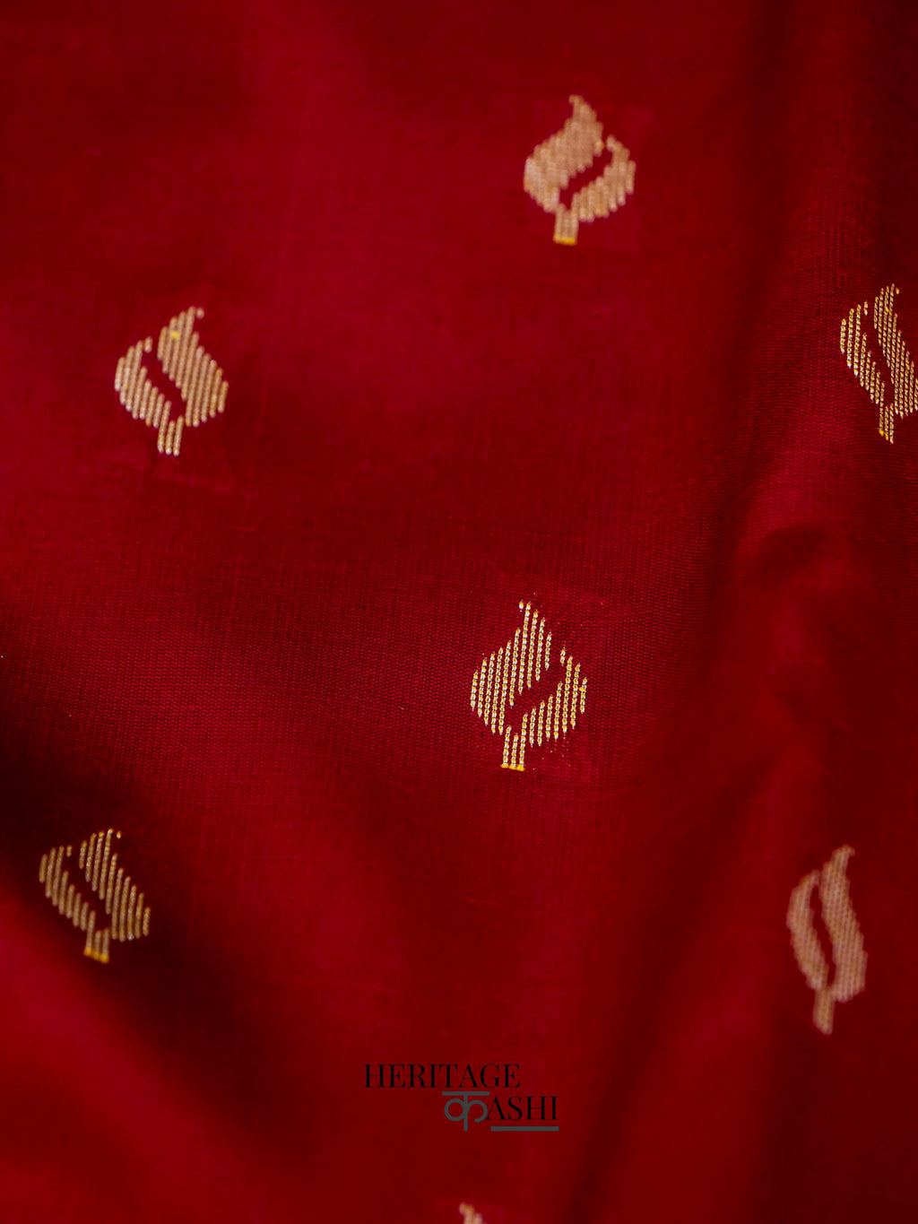 Blood Red Katan Silk Buti With Minakari Border Saree