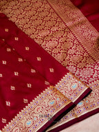 Blood Red Katan Silk Buti With Minakari Border Saree