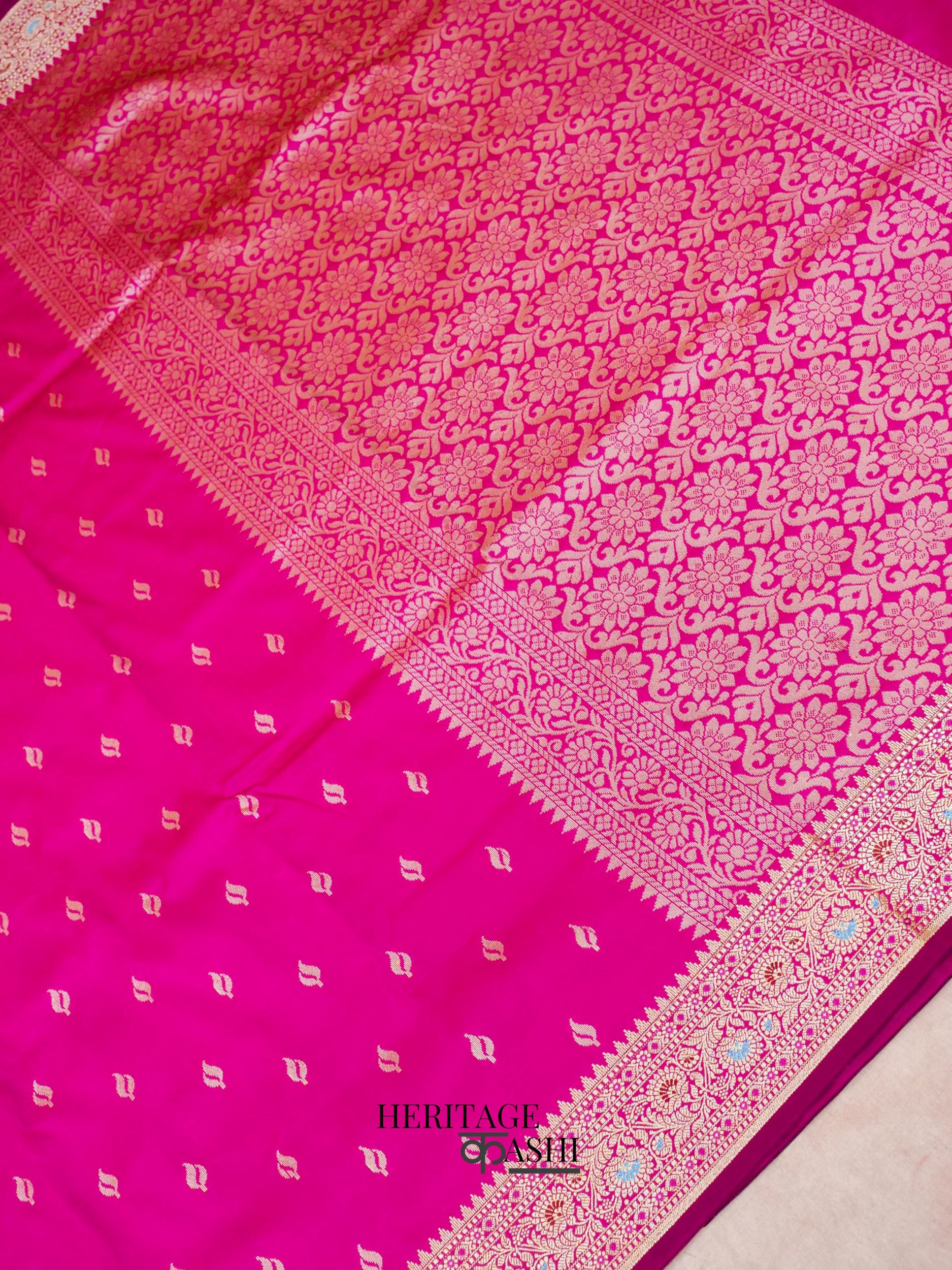 Pink Katan Silk Buti With Minakari Border Saree