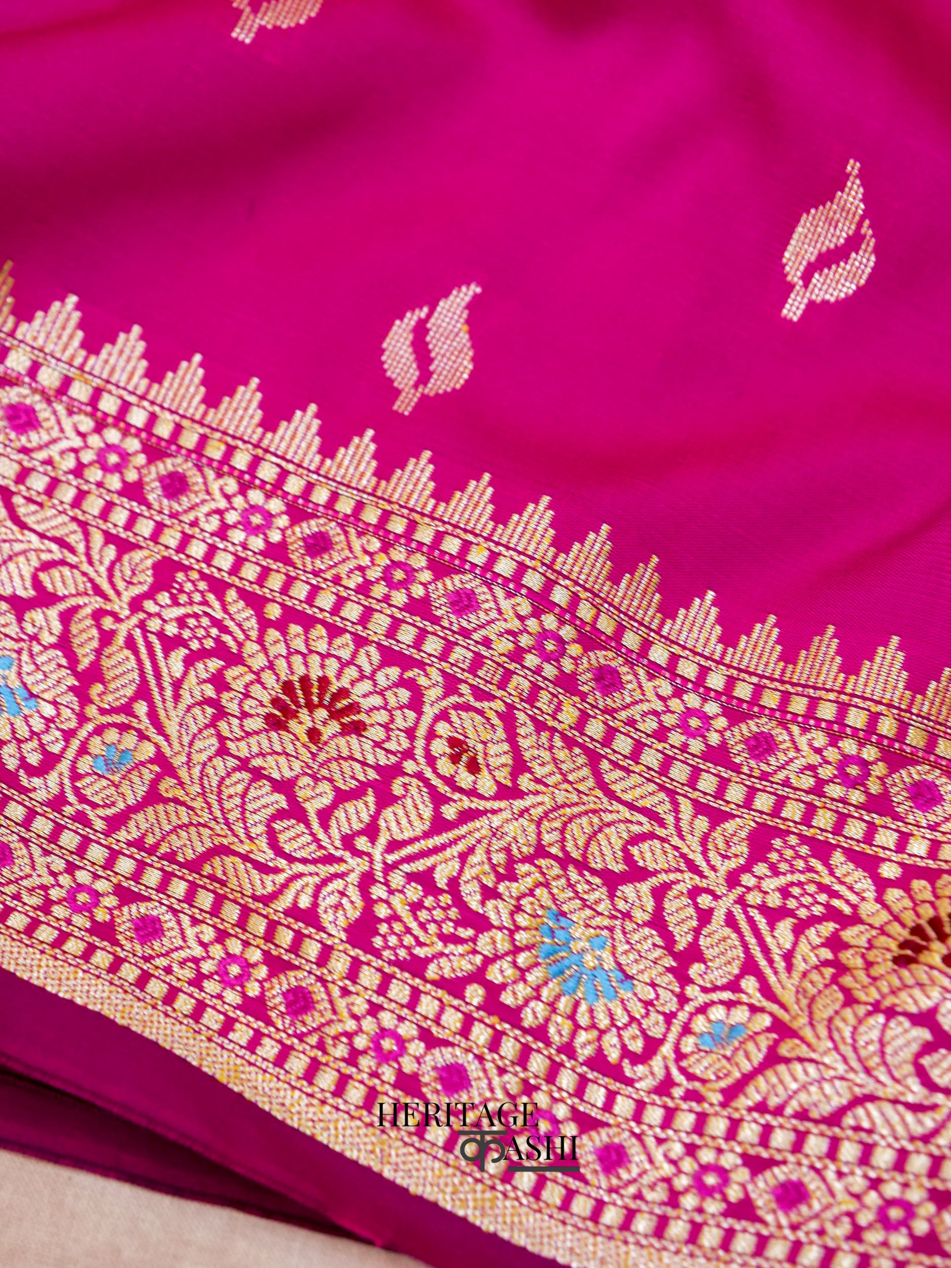 Pink Katan Silk Buti With Minakari Border Saree