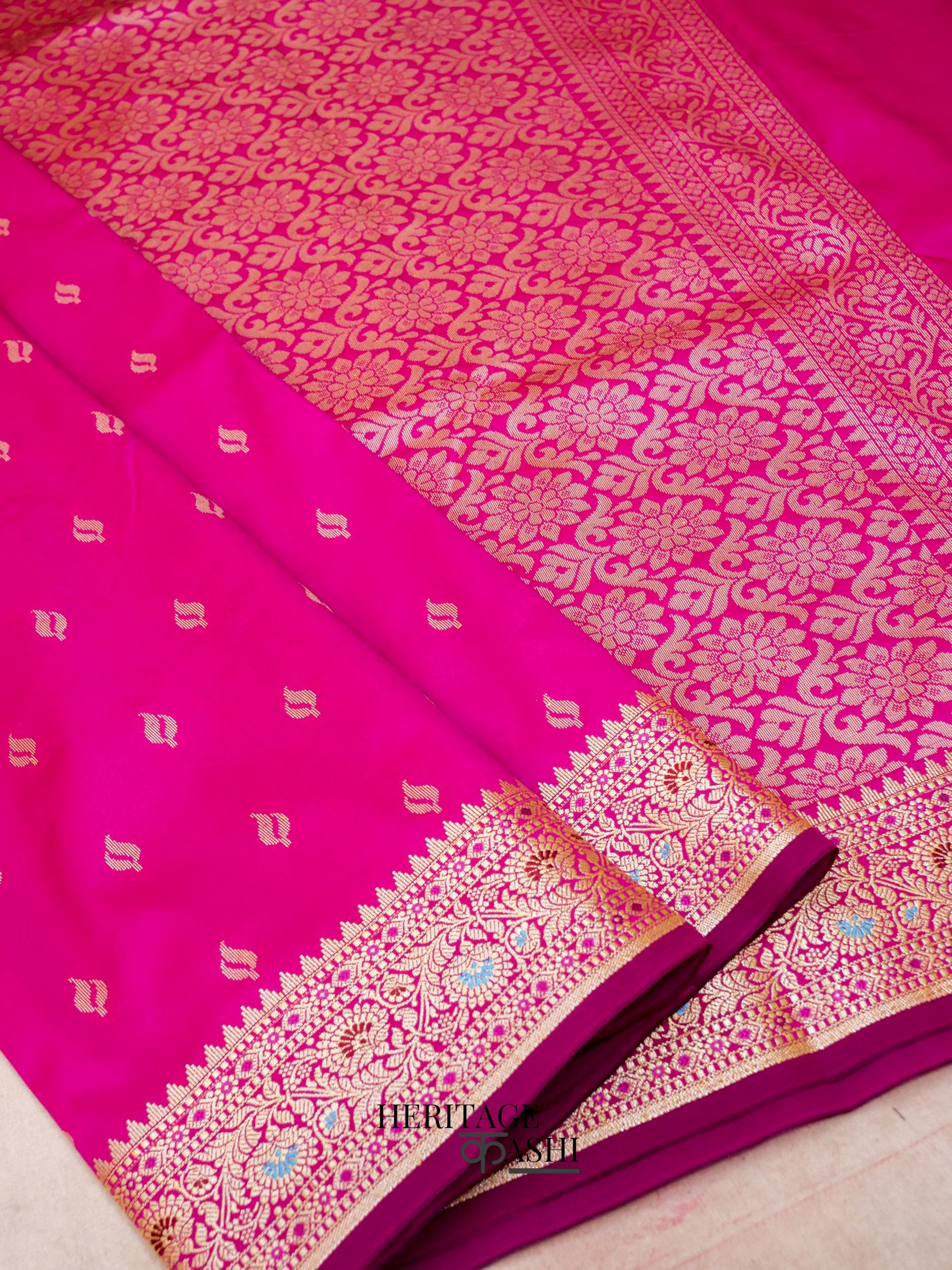 Pink Katan Silk Buti With Minakari Border Saree