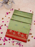 Olive Green Banarasi Soft Silk Ganga Jamuna Saree