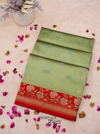 Olive Green Banarasi Soft Silk Ganga Jamuna Saree