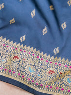 Dusky Blue Katan Silk Buti With Minakari Border Saree