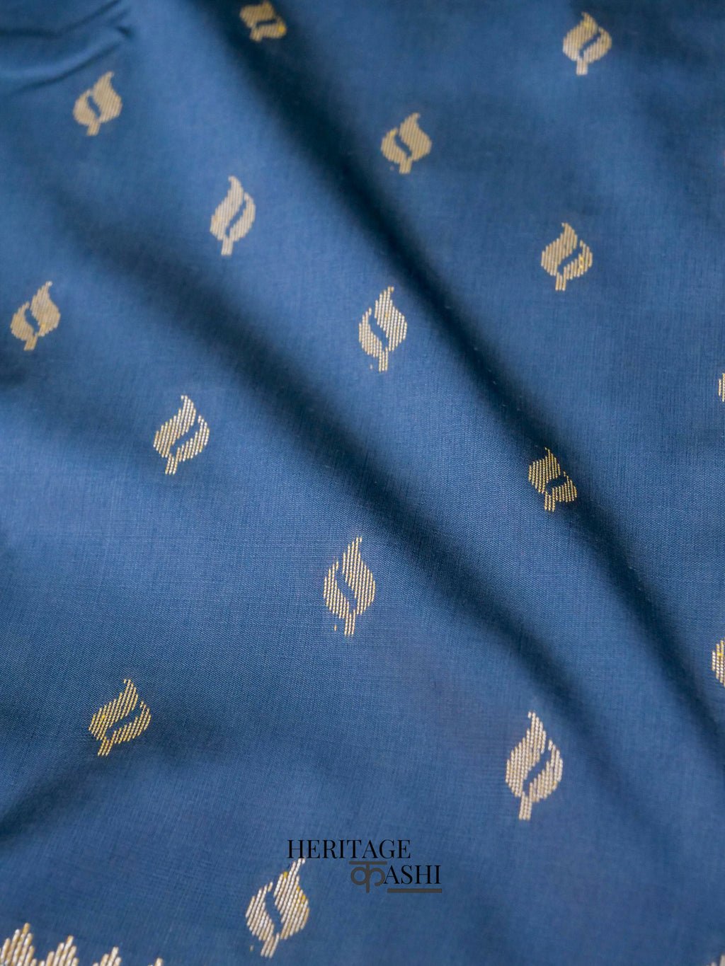 Dusky Blue Katan Silk Buti With Minakari Border Saree