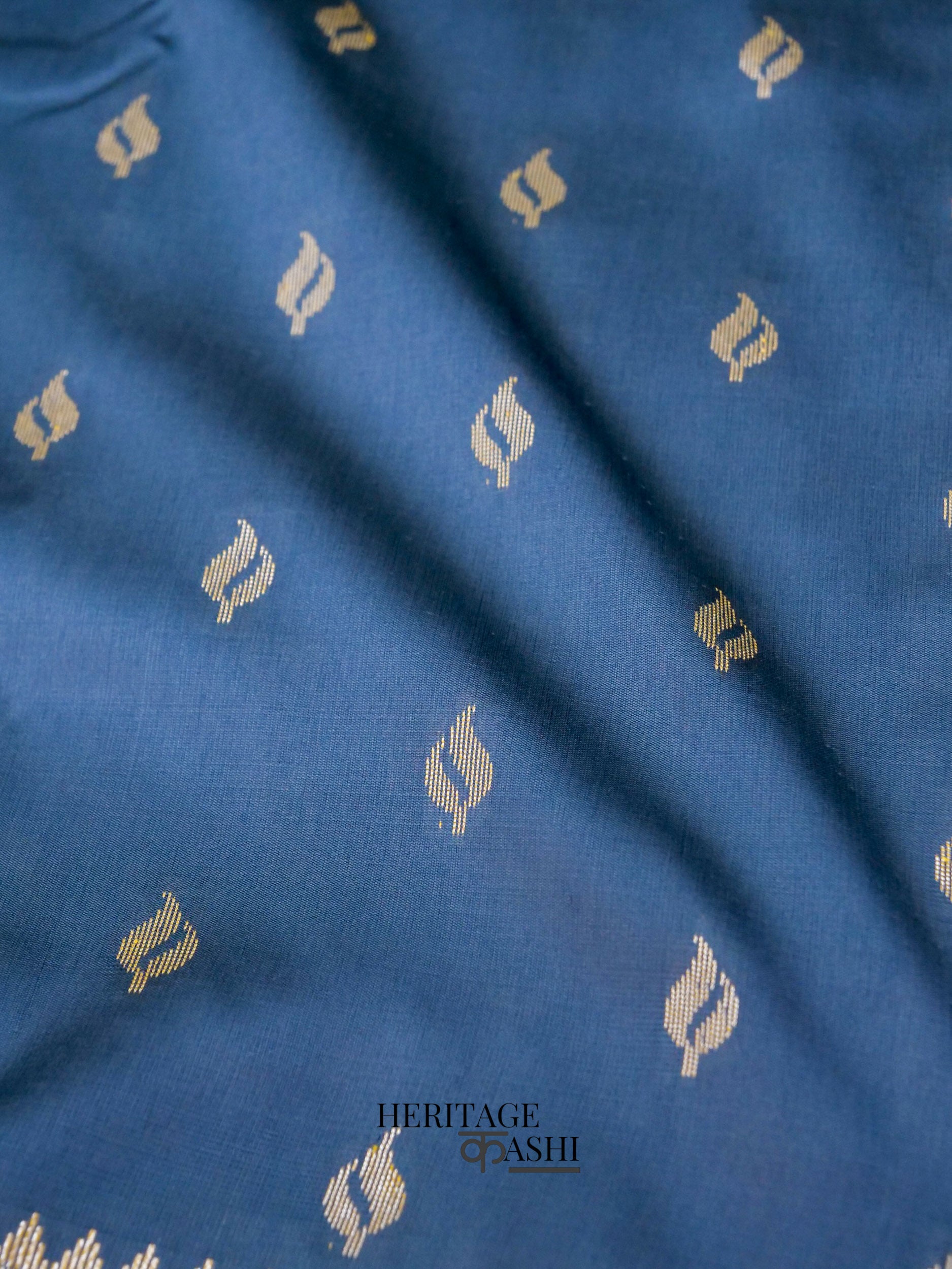 Dusky Blue Katan Silk Buti With Minakari Border Saree