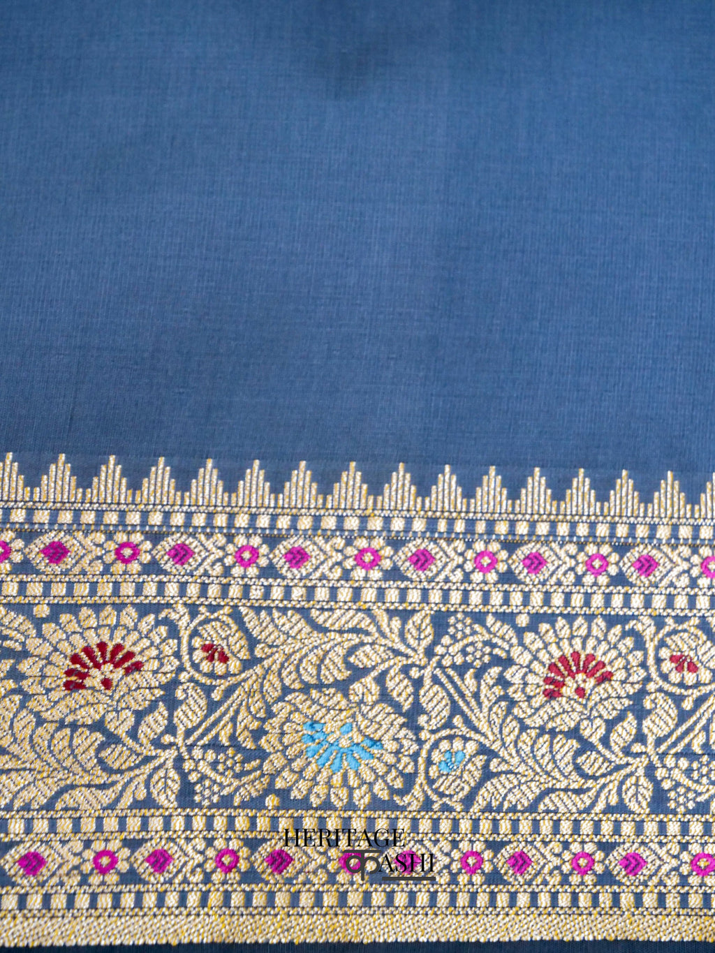 Dusky Blue Katan Silk Buti With Minakari Border Saree