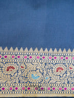Dusky Blue Katan Silk Buti With Minakari Border Saree