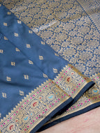 Dusky Blue Katan Silk Buti With Minakari Border Saree