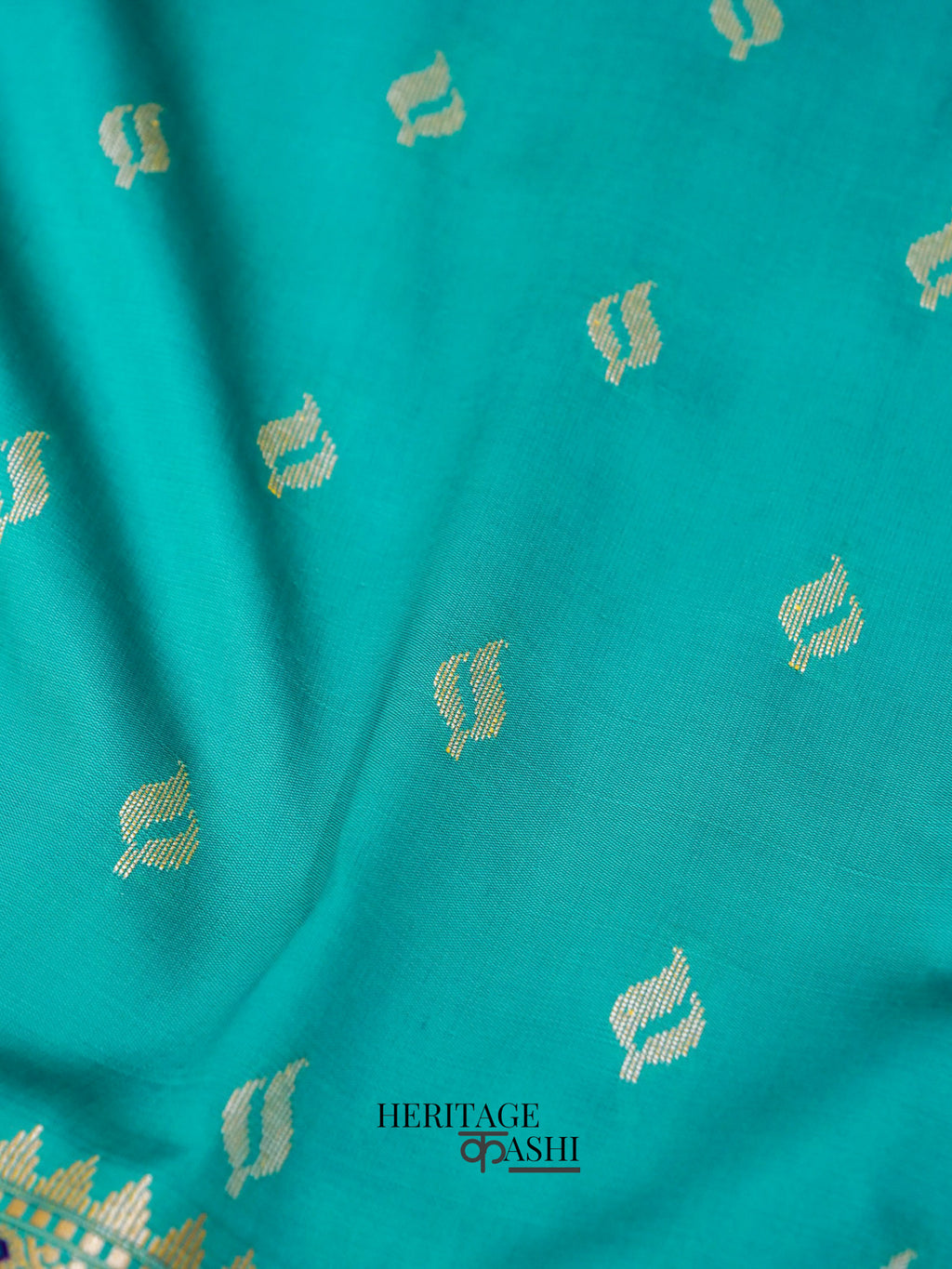 Teal Green Katan Silk Buti With Minakari Border Saree