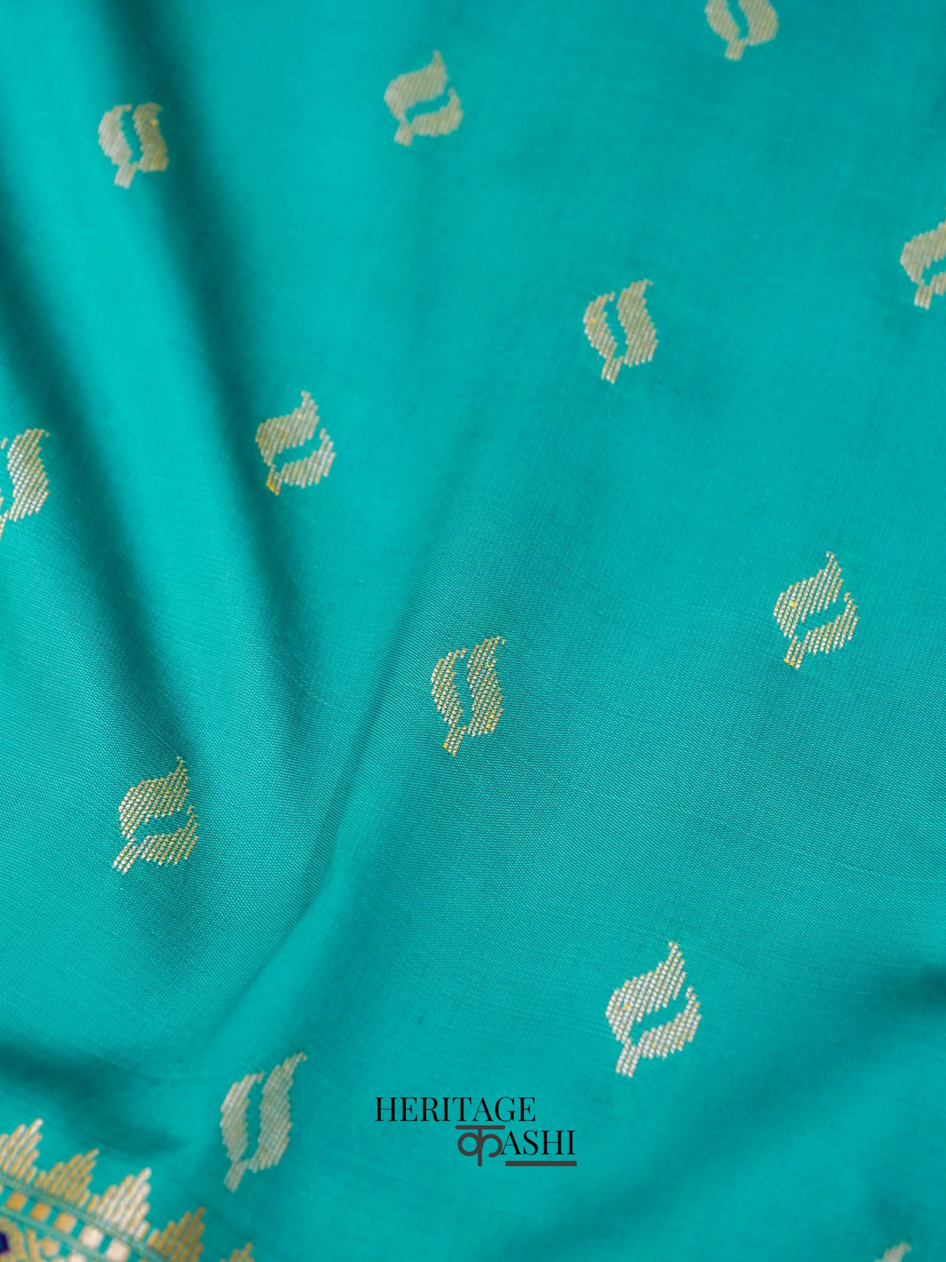 Teal Green Katan Silk Buti With Minakari Border Saree