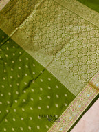 Olive Green Katan Silk Buti With Minakari Border Saree