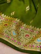 Olive Green Katan Silk Buti With Minakari Border Saree