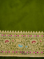 Olive Green Katan Silk Buti With Minakari Border Saree