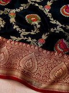 Black Katan Floral Tilfi Jaal Saree