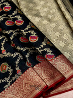 Black Katan Floral Tilfi Jaal Saree
