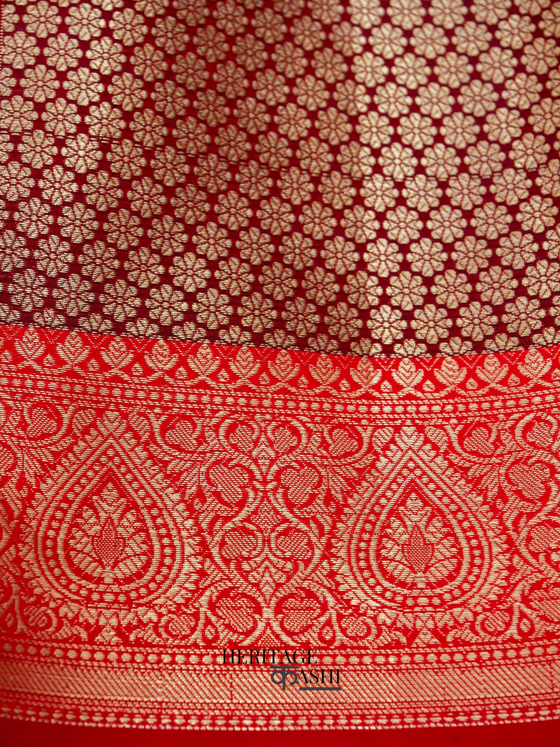 Maroon Katan Floral Tilfi Jaal Saree