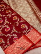 Maroon Katan Floral Tilfi Jaal Saree