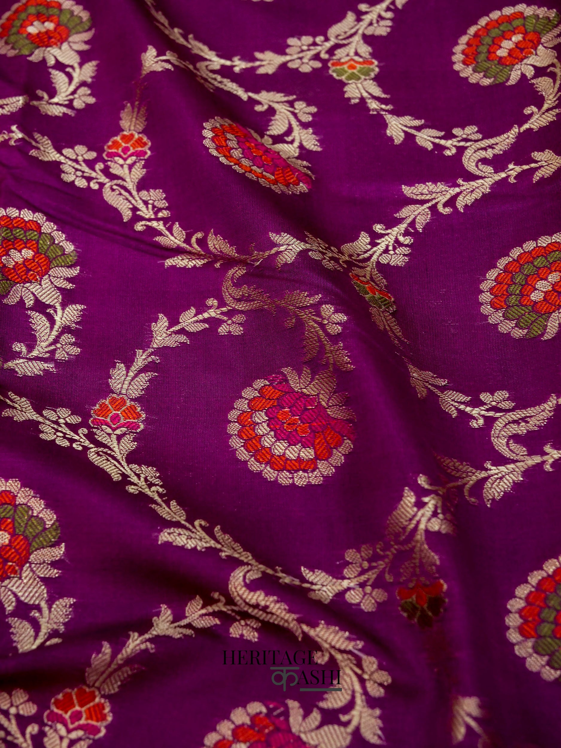 Purple Katan Floral Tilfi Jaal Saree