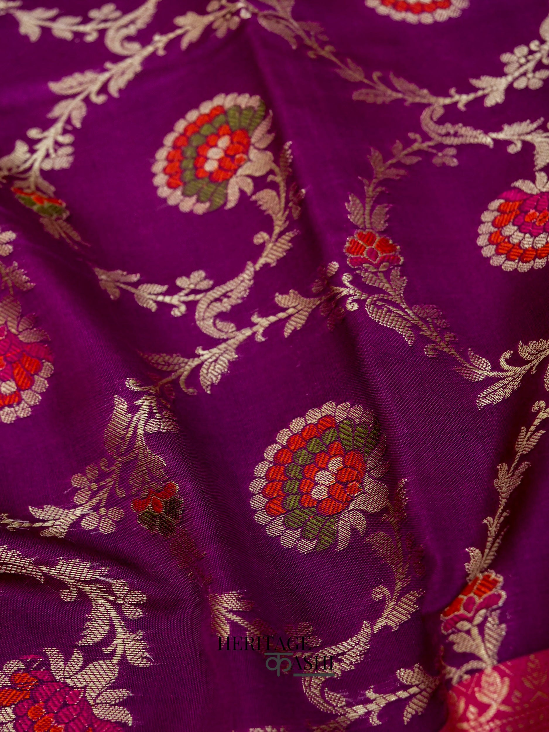 Purple Katan Floral Tilfi Jaal Saree