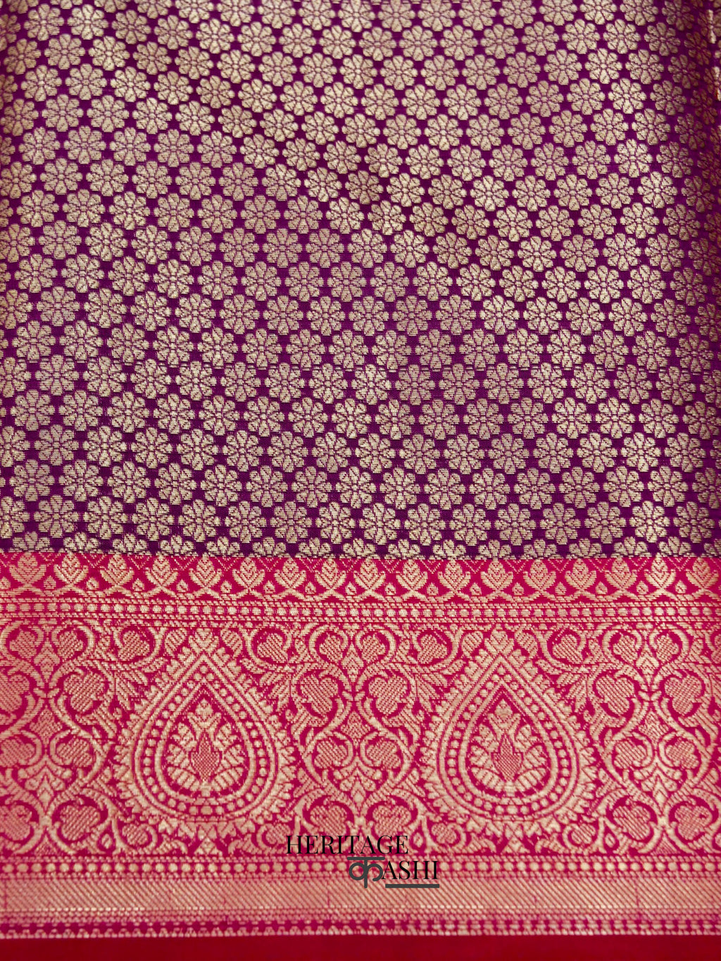 Purple Katan Floral Tilfi Jaal Saree