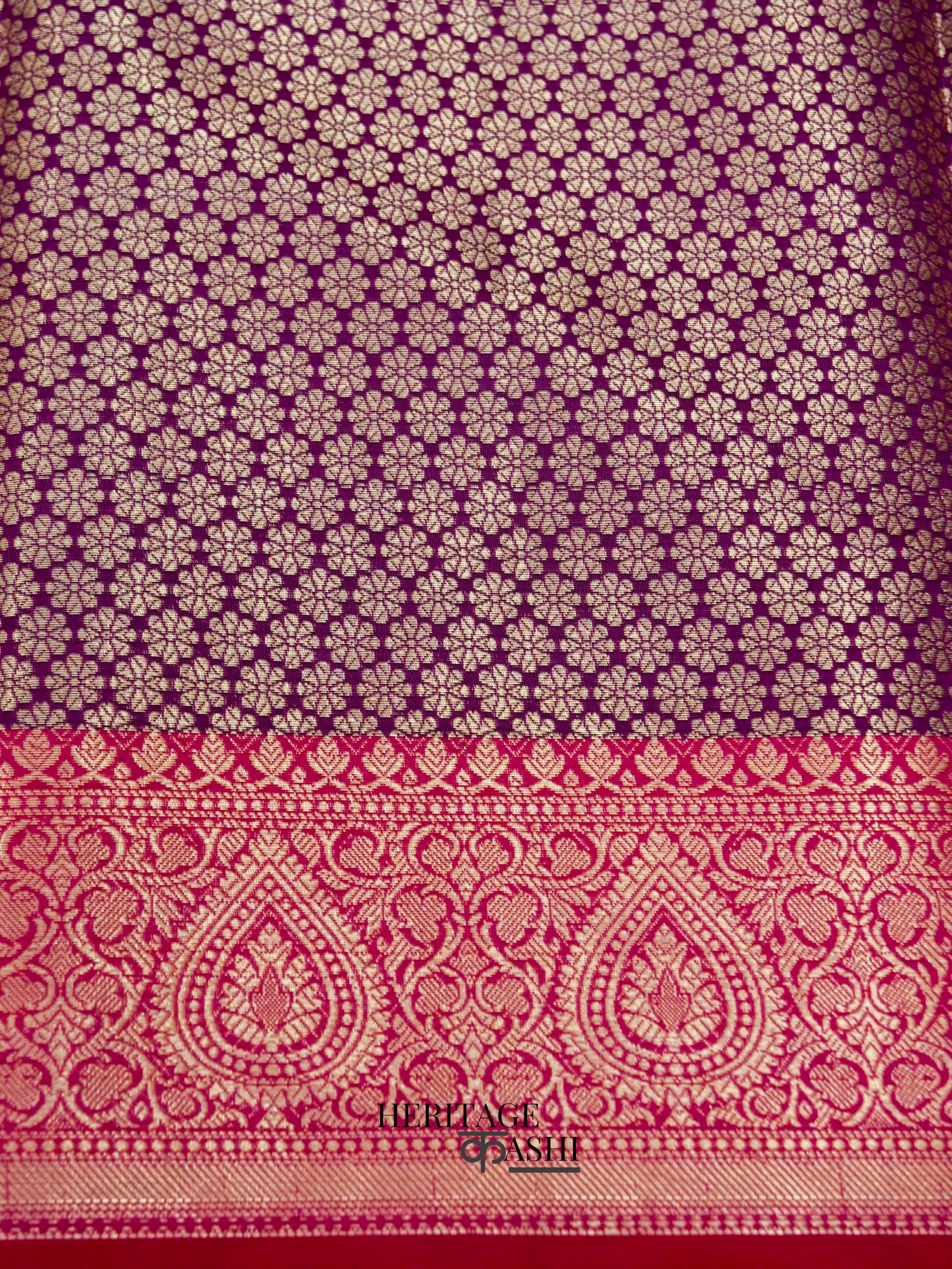 Purple Katan Floral Tilfi Jaal Saree