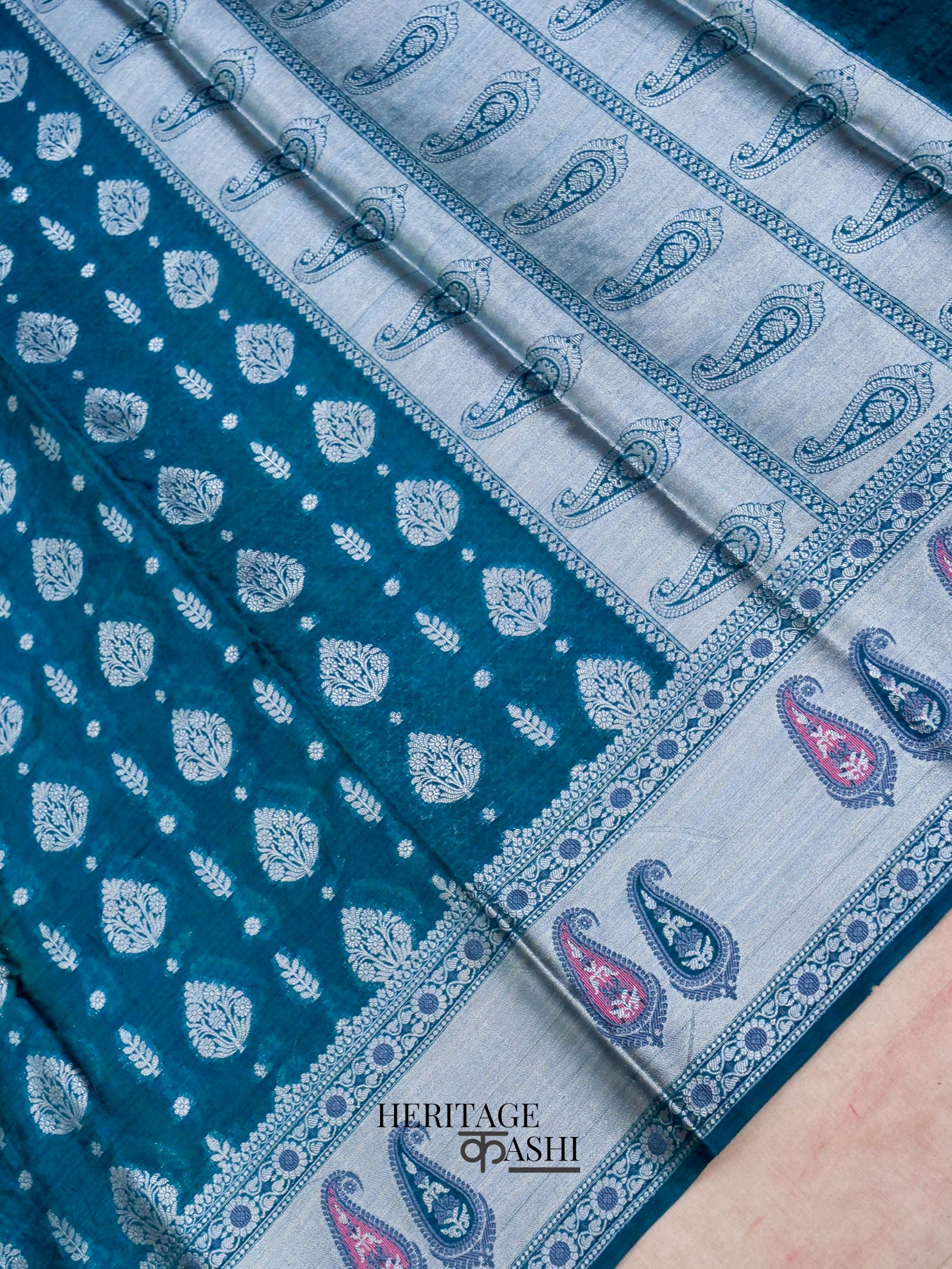 Rama Colour Warm Silk Big Silver Fancy carry Buta Saree