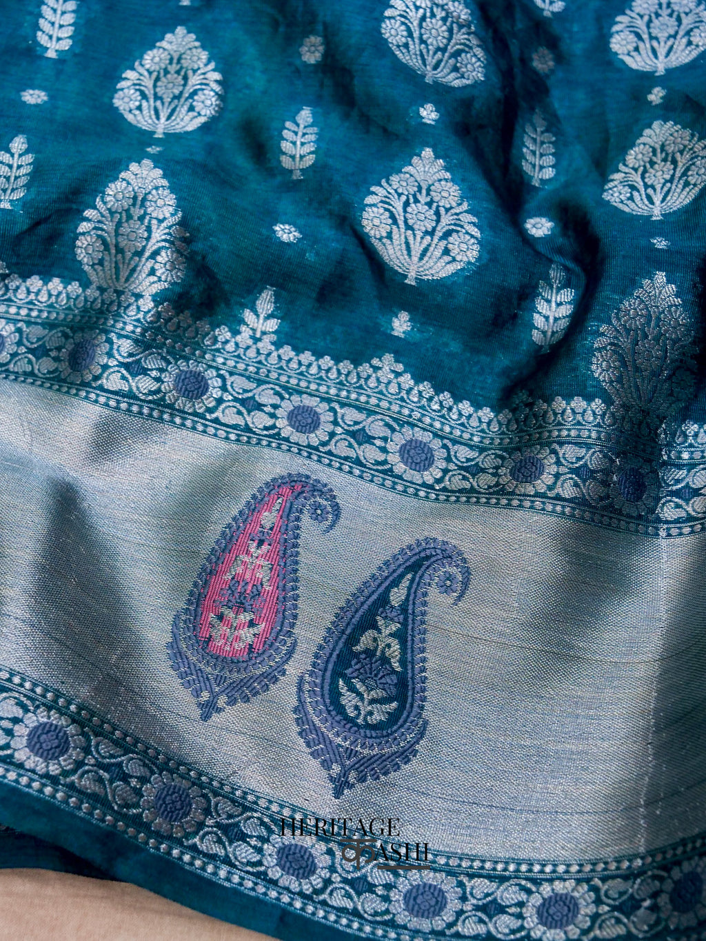 Rama Colour Warm Silk Big Silver Fancy carry Buta Saree