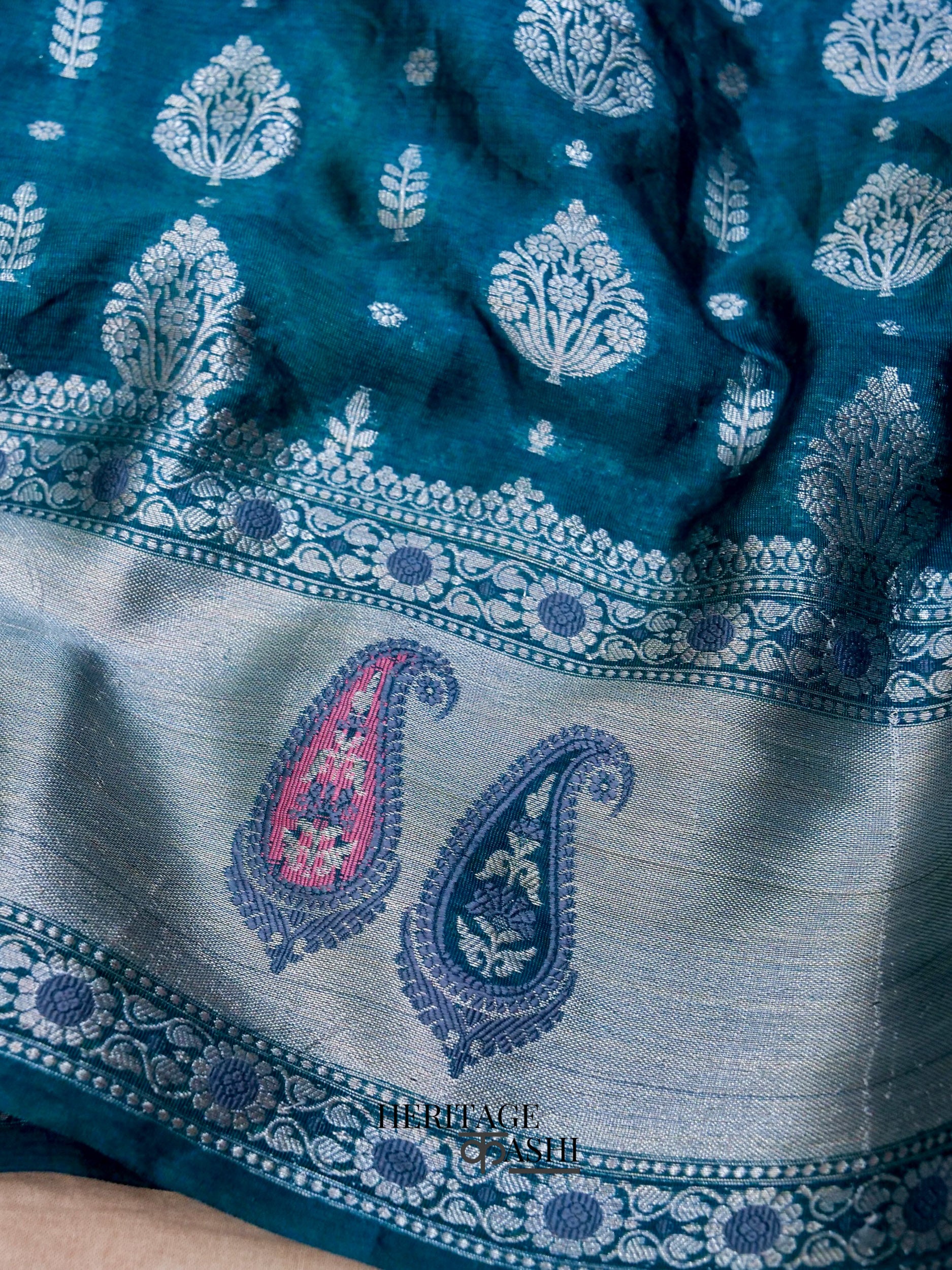 Rama Colour Warm Silk Big Silver Fancy carry Buta Saree