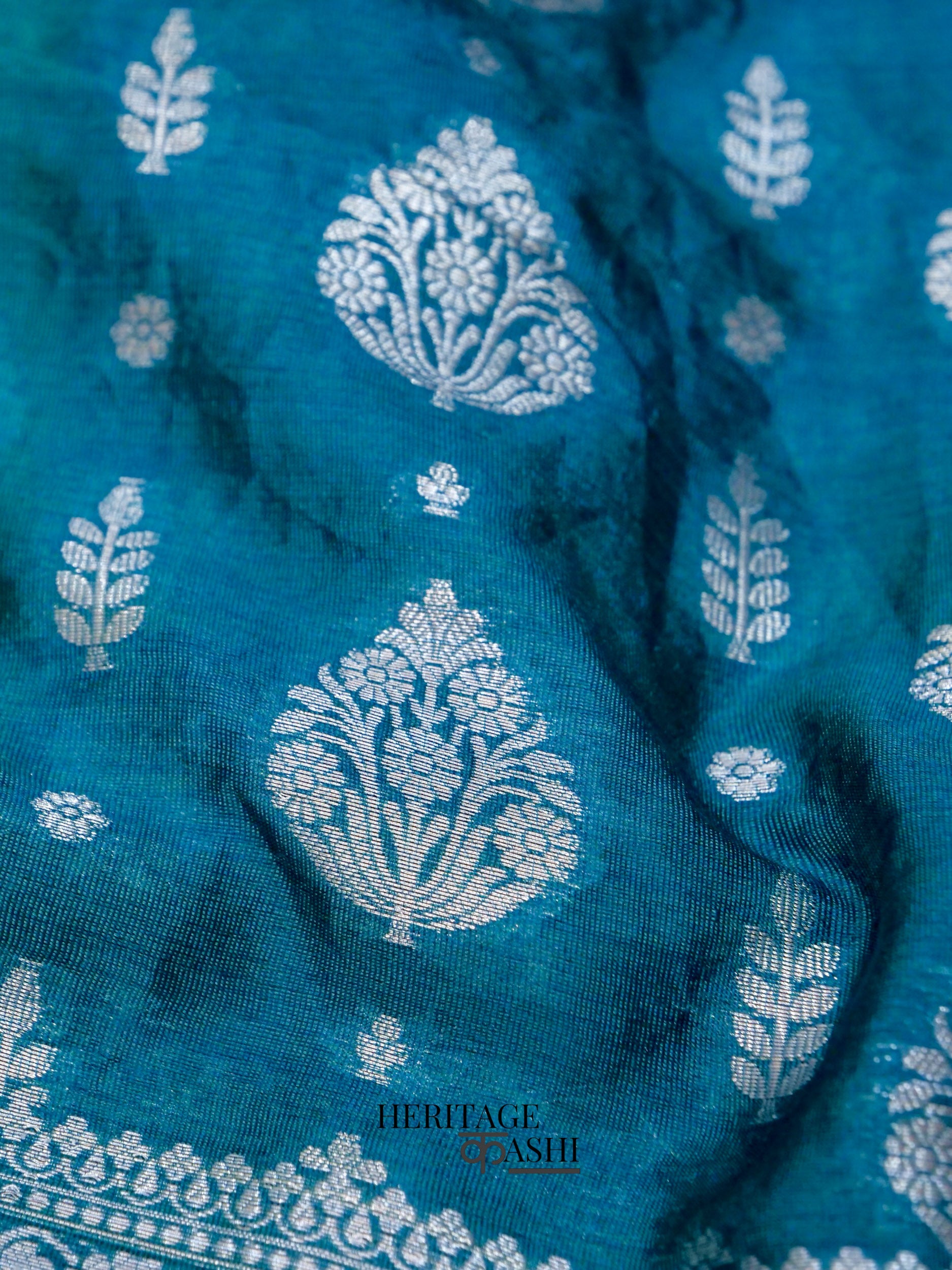 Rama Colour Warm Silk Big Silver Fancy carry Buta Saree