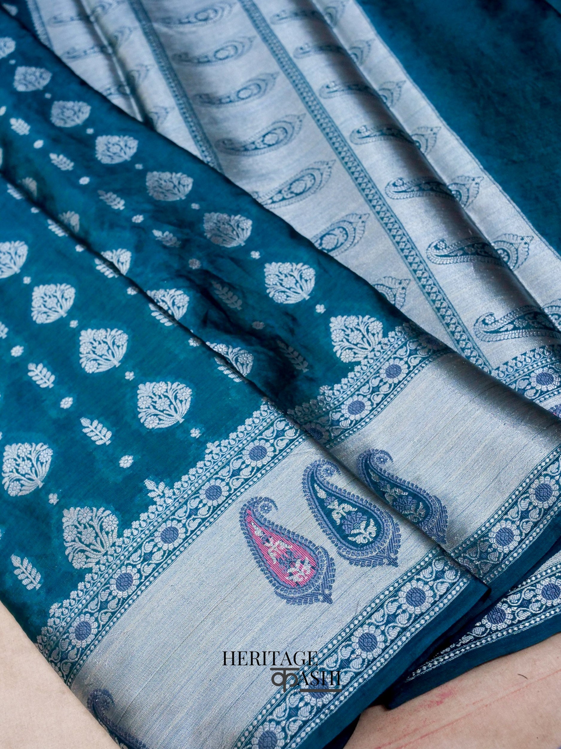 Rama Colour Warm Silk Big Silver Fancy carry Buta Saree