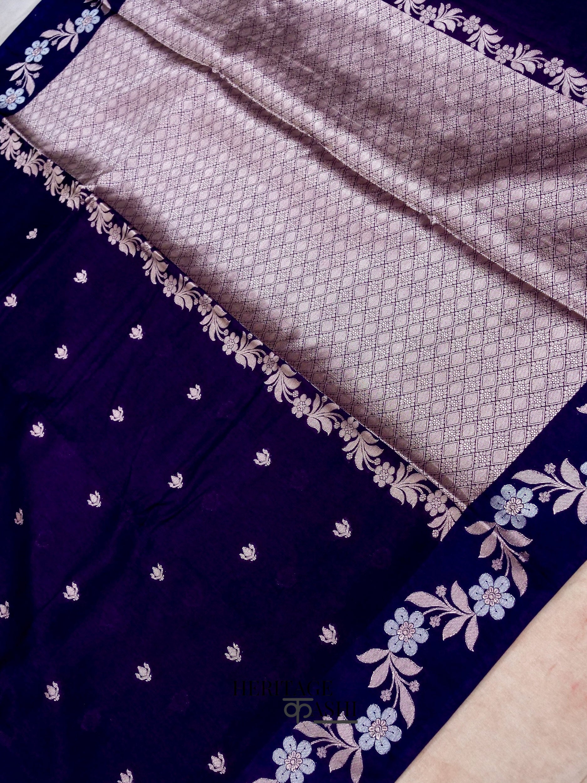 Purple Mango Silk Banarasi Jaal Border Saree