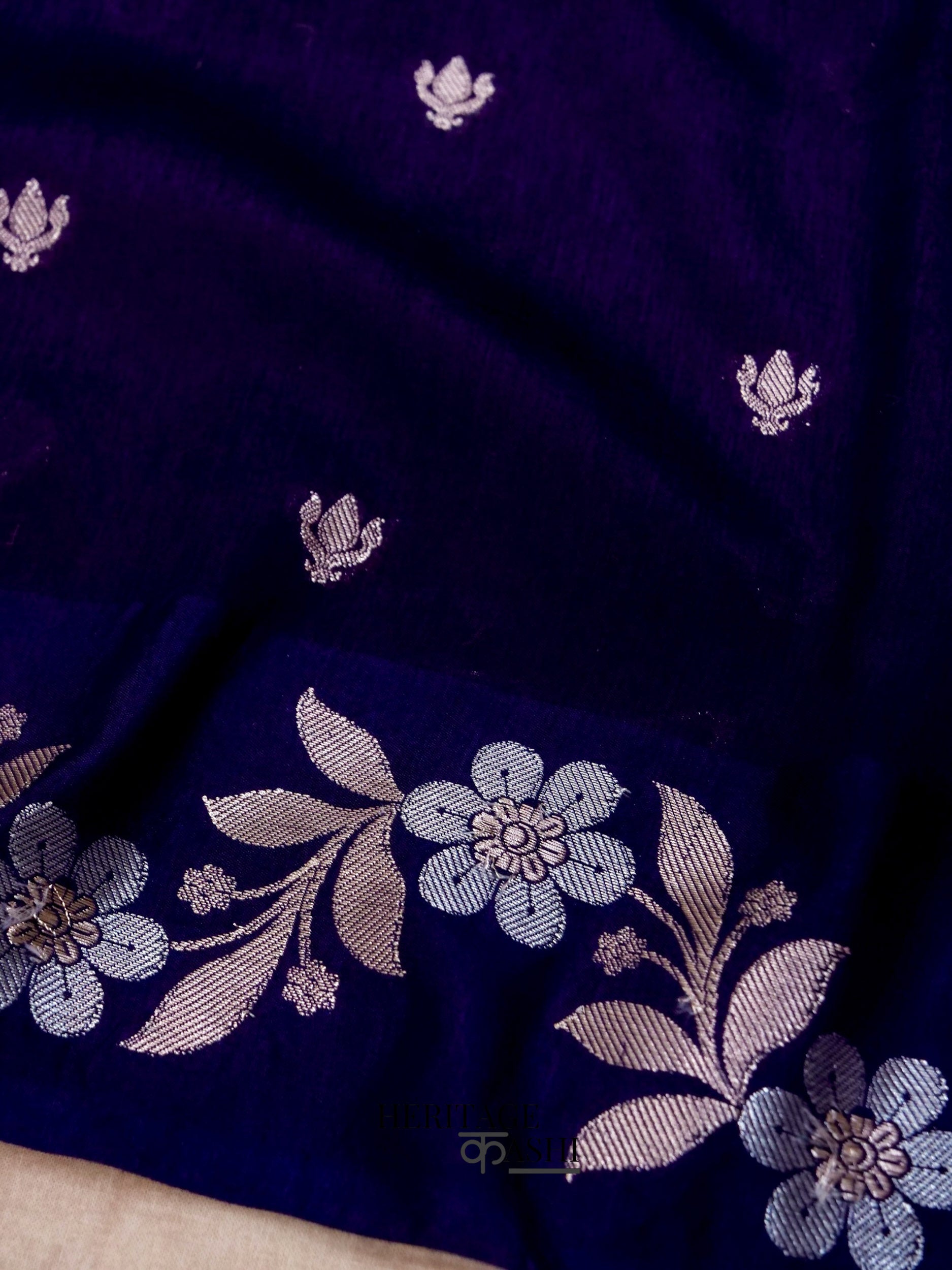 Purple Mango Silk Banarasi Jaal Border Saree