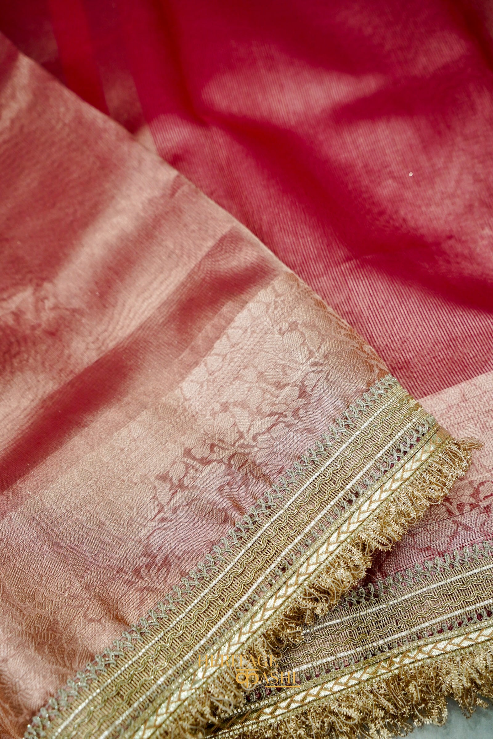 Rose Gold Maharani Tissue Silk Saree