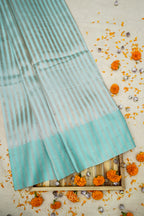 Aqua Blue Banarasi Silk Stripe Saree with Premium Satin Border