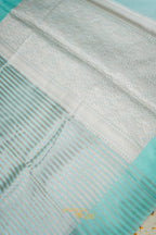 Aqua Blue Banarasi Silk Stripe Saree with Premium Satin Border