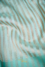 Aqua Blue Banarasi Silk Stripe Saree with Premium Satin Border