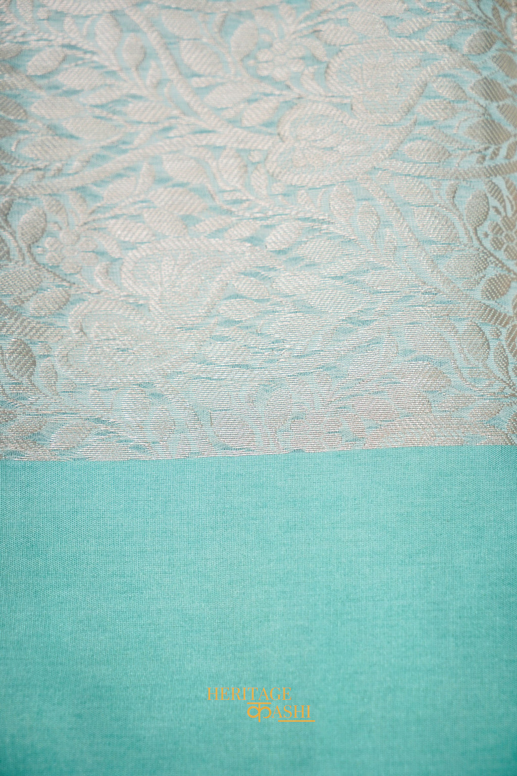 Aqua Blue Banarasi Silk Stripe Saree with Premium Satin Border