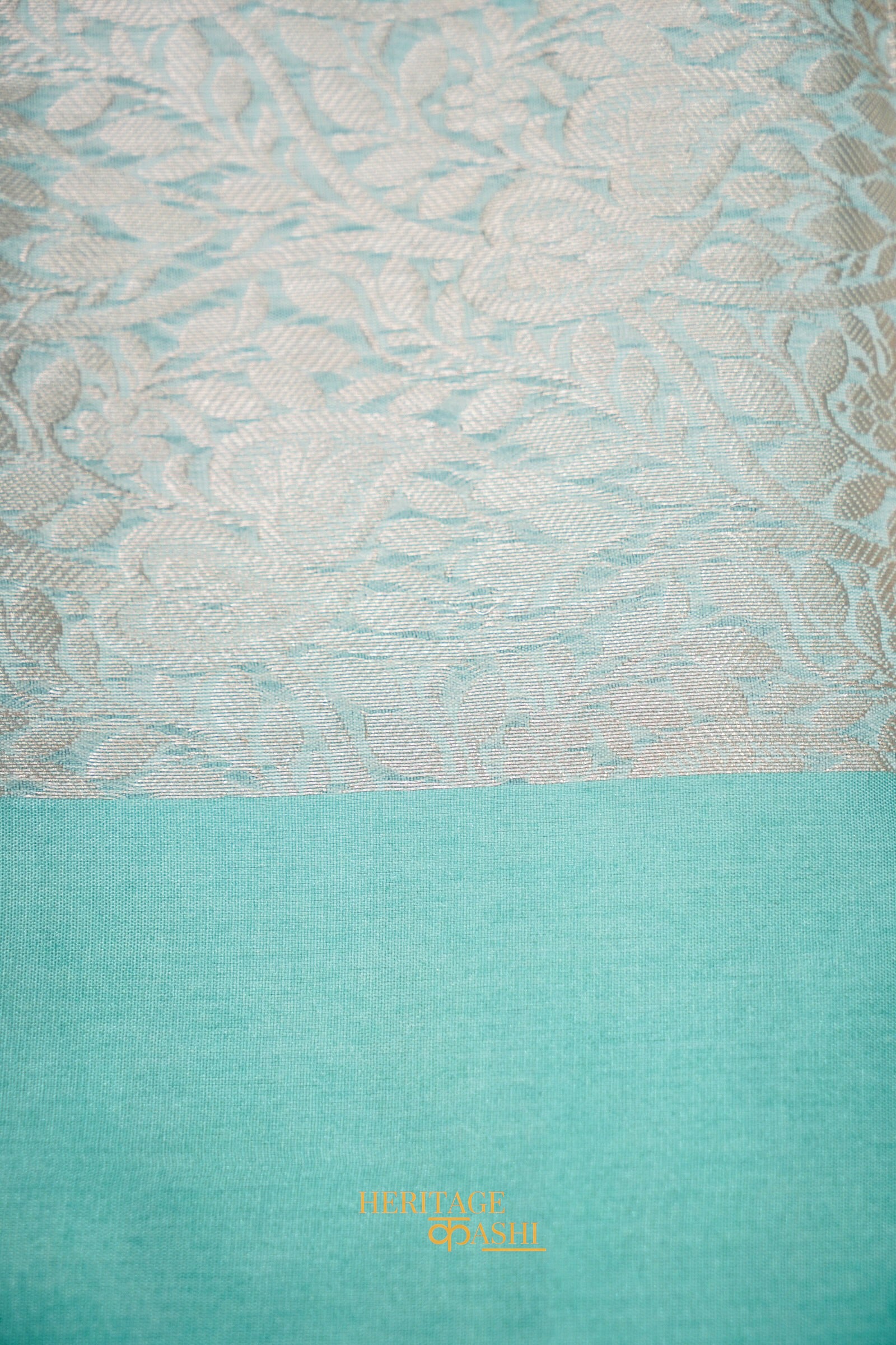 Aqua Blue Banarasi Silk Stripe Saree with Premium Satin Border