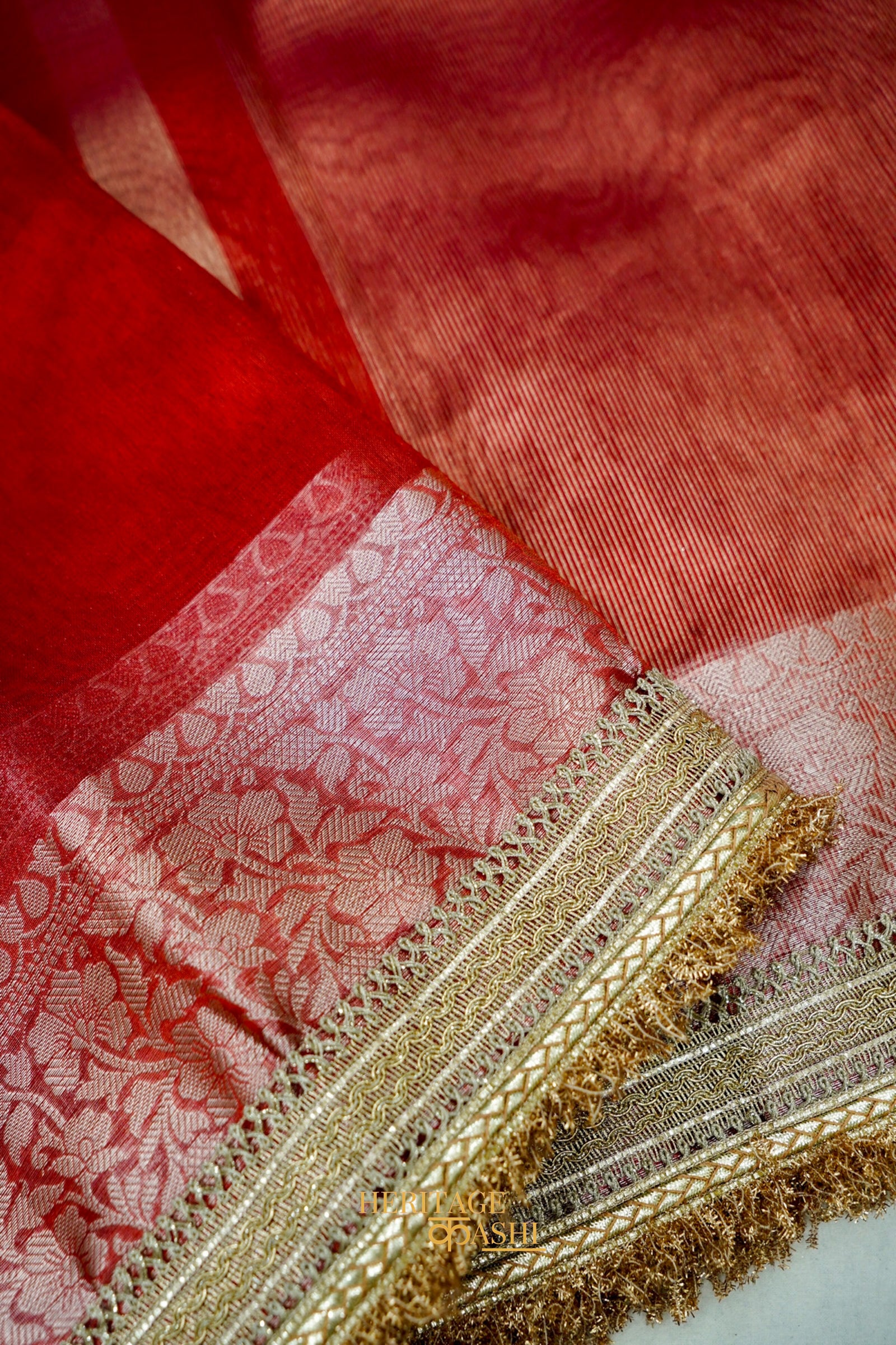 Crimson Red Maharani Tissue Silk Saree